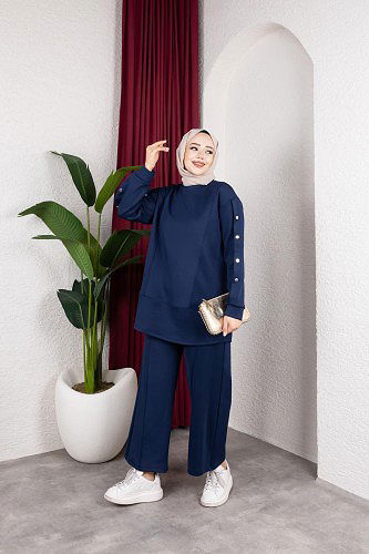 Modaebva - Scuba Kumaş İkili Takım-2024 Lacivert