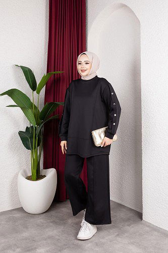 Modaebva - Scuba Kumaş İkili Takım-2024 Siyah