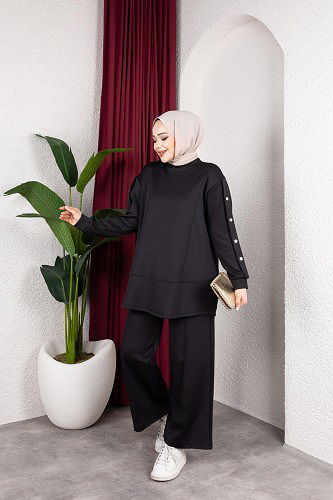 Modaebva - Scuba Kumaş İkili Takım-2024 Siyah (1)