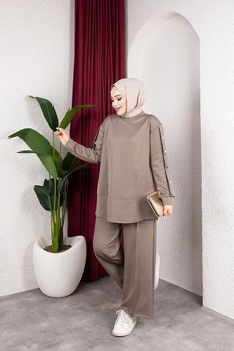 Modaebva - Scuba Kumaş İkili Takım-2024 Vizon (1)