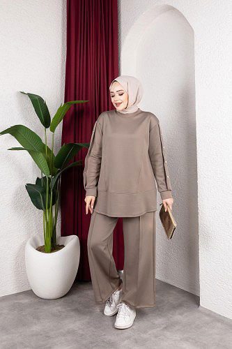 Modaebva - Scuba Kumaş İkili Takım-2024 Vizon