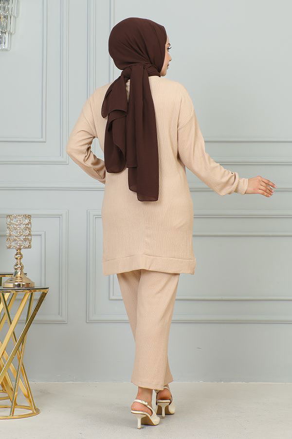 Svaroski Taşlı İkili Takım-4005 Bej