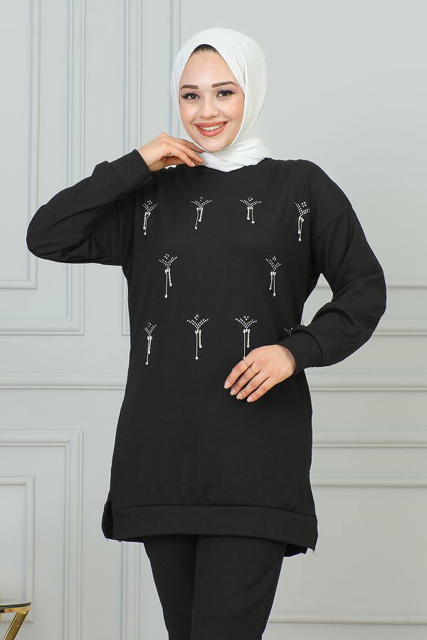 Svaroski Taşlı İkili Takım-4005 Siyah