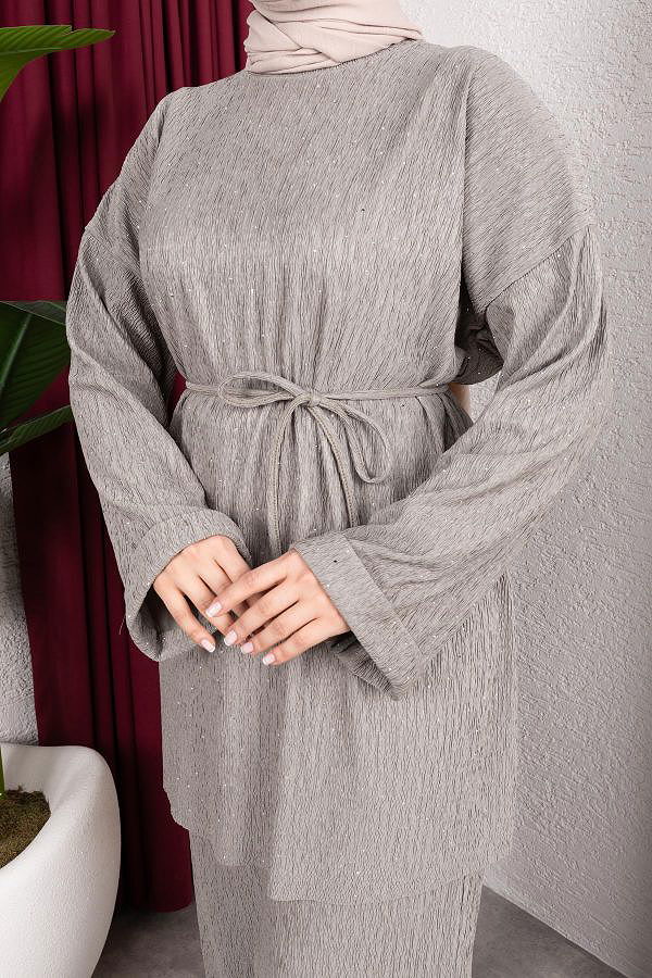 Taşlı İkili Tesettür Takım-2004 Haki