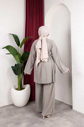 Taşlı İkili Tesettür Takım-2004 Haki - Thumbnail