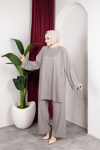 Taşlı İkili Tesettür Takım-2004 Haki - Thumbnail