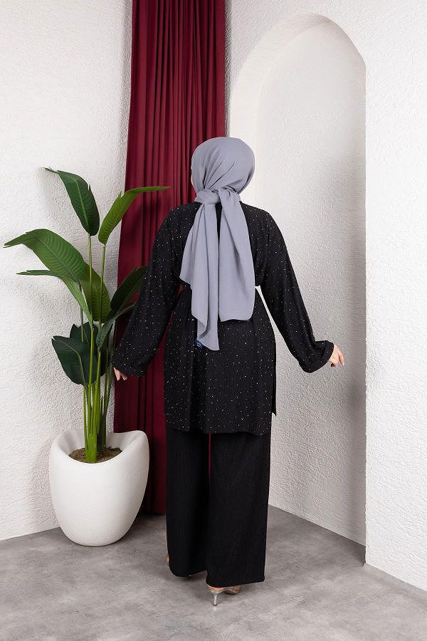 Taşlı İkili Tesettür Takım-2004 Siyah