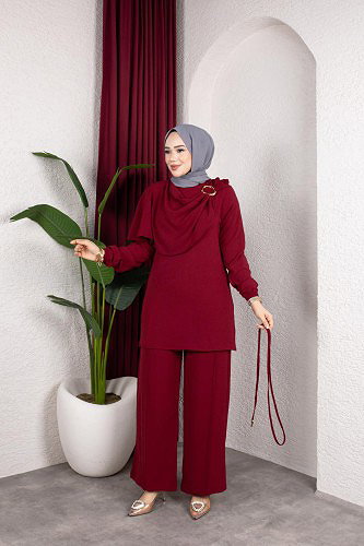 Modaebva - Toka Detaylı Ayrobin Takım-2639 Bordo (1)
