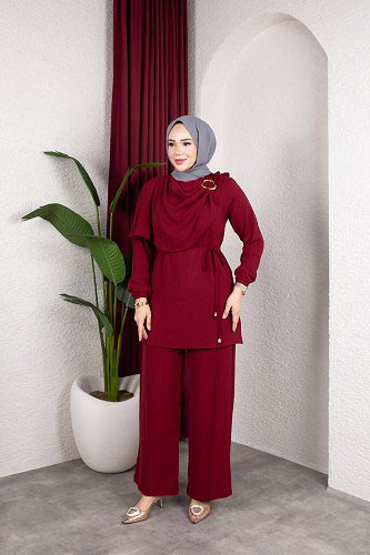 Toka Detaylı Ayrobin Takım-2639 Bordo - Thumbnail