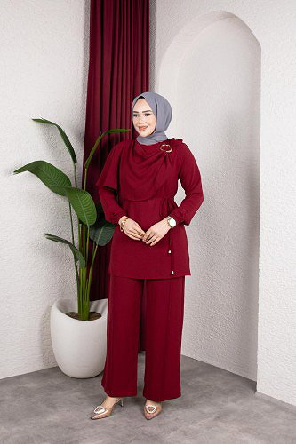 Toka Detaylı Ayrobin Takım-2639 Bordo - Thumbnail