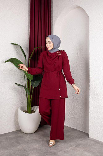 Modaebva - Toka Detaylı Ayrobin Takım-2639 Bordo