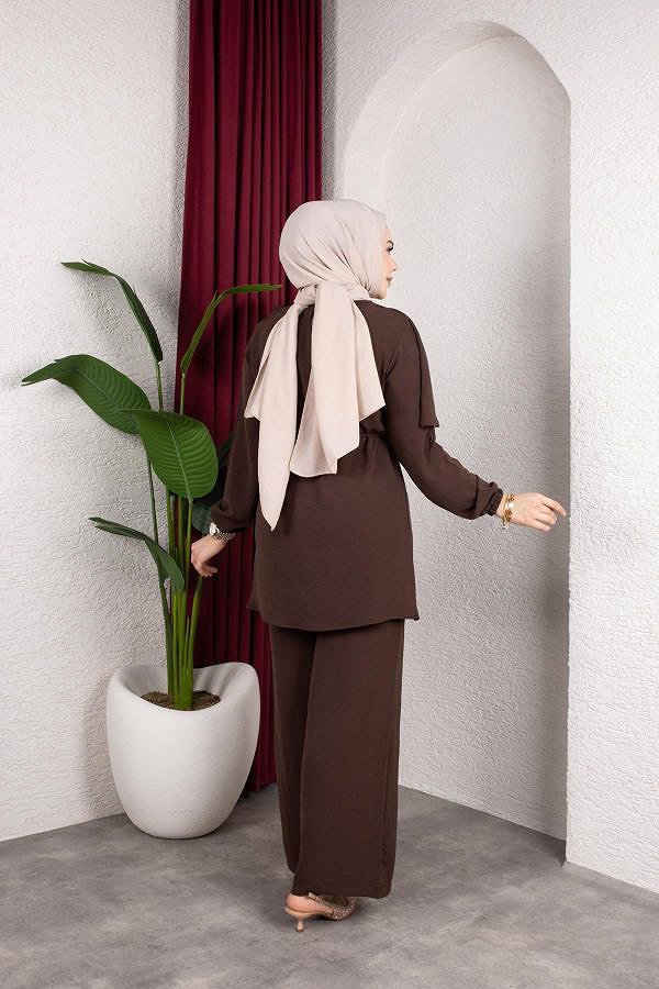 Toka Detaylı Ayrobin Takım-2639 Kahve rengi