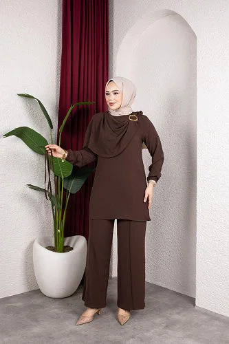 Modaebva - Toka Detaylı Ayrobin Takım-2639 Kahve rengi (1)