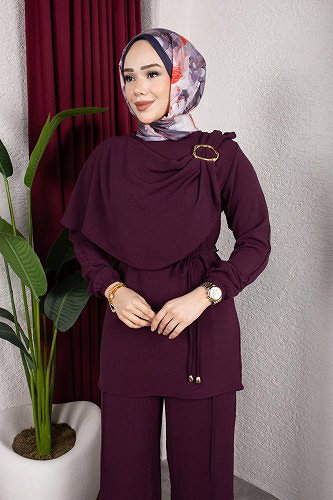 Modaebva - Toka Detaylı Ayrobin Takım-2639 Mor (1)