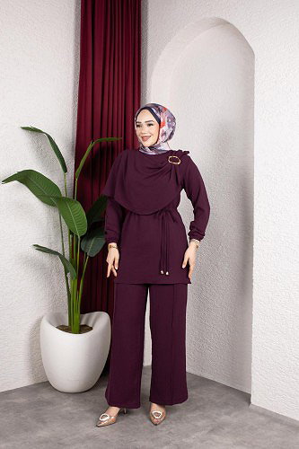 Modaebva - Toka Detaylı Ayrobin Takım-2639 Mor