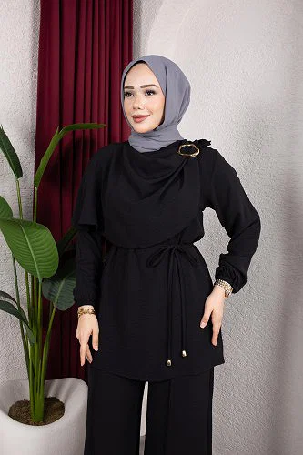 Modaebva - Toka Detaylı Ayrobin Takım-2639 Siyah (1)
