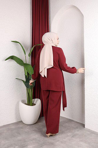 Toka Detaylı Kupra İkili Takım-5095 Bordo - Thumbnail