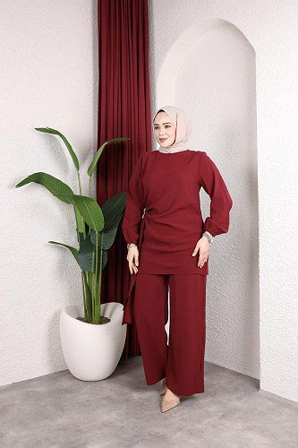 Modaebva - Toka Detaylı Kupra İkili Takım-5095 Bordo (1)