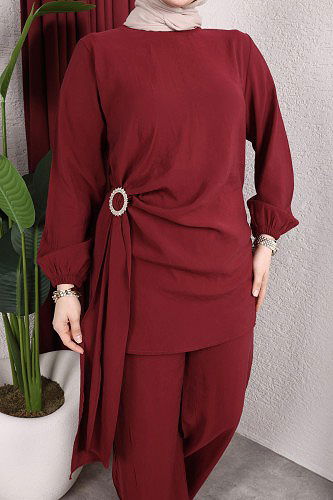 Toka Detaylı Kupra İkili Takım-5095 Bordo - Thumbnail