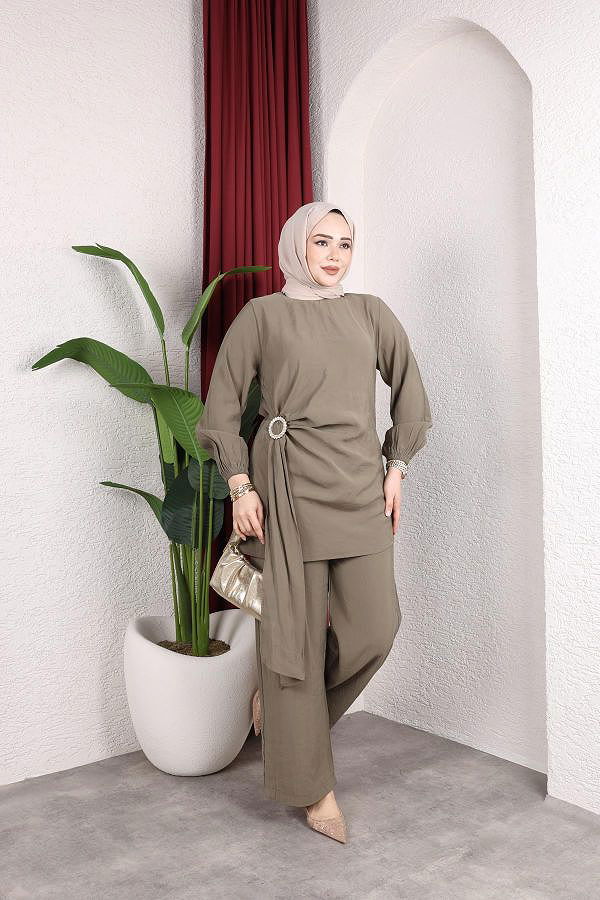 Toka Detaylı Kupra İkili Takım-5095 Hakiyeşili