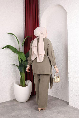 Toka Detaylı Kupra İkili Takım-5095 Hakiyeşili - Thumbnail