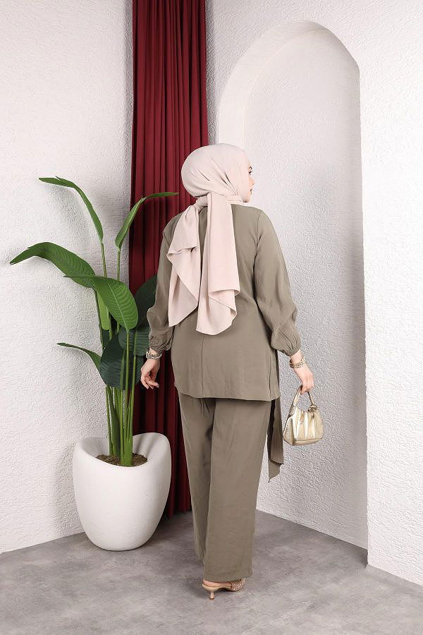 Toka Detaylı Kupra İkili Takım-5095 Hakiyeşili