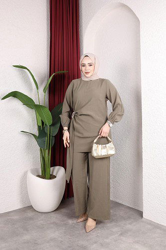 Toka Detaylı Kupra İkili Takım-5095 Hakiyeşili - Thumbnail