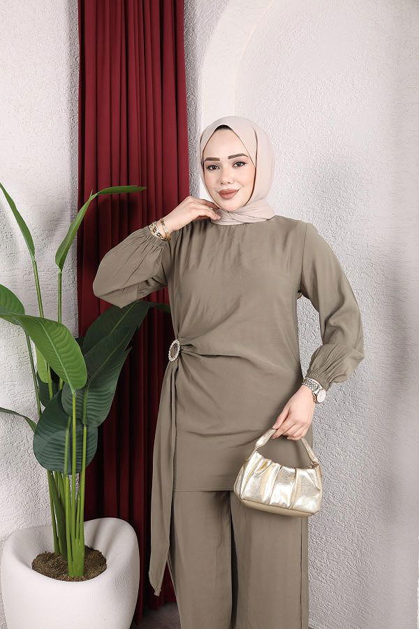 Toka Detaylı Kupra İkili Takım-5095 Hakiyeşili