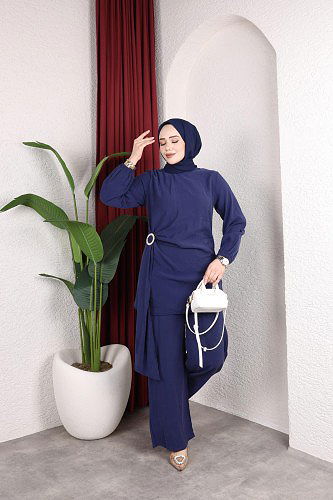 Toka Detaylı Kupra İkili Takım-5095 Lacivert - Thumbnail