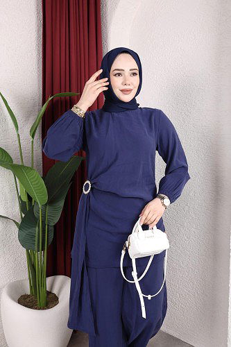 Toka Detaylı Kupra İkili Takım-5095 Lacivert - Thumbnail