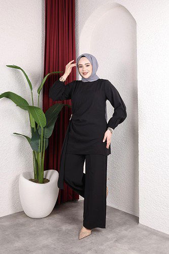 Toka Detaylı Kupra İkili Takım-5095 Siyah - Thumbnail