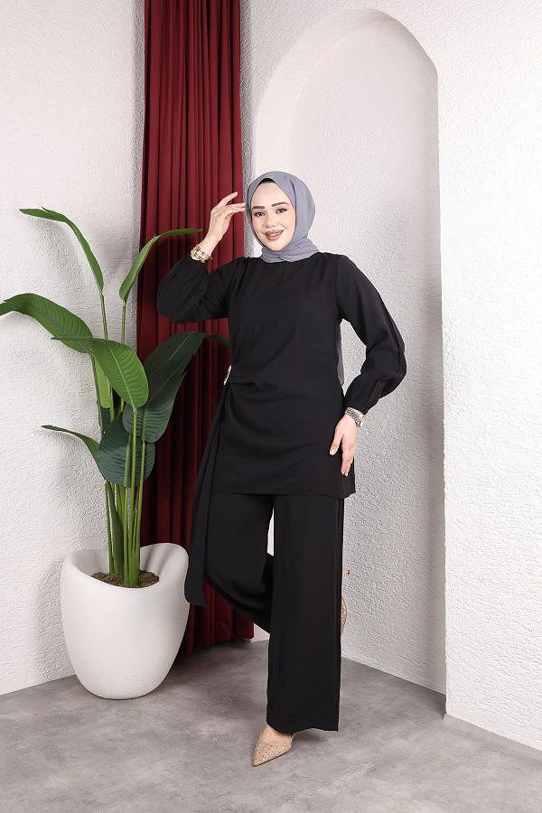 Toka Detaylı Kupra İkili Takım-5095 Siyah