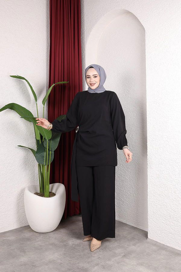 Toka Detaylı Kupra İkili Takım-5095 Siyah