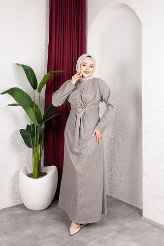 Modaebva - Toka Detaylı Tesettür Elbise-5075 Mint yeşili (1)