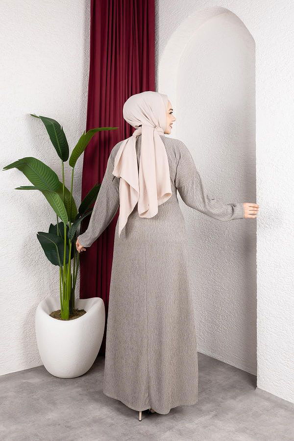 Toka Detaylı Tesettür Elbise-5075 Mint yeşili