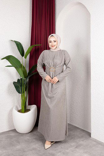 Toka Detaylı Tesettür Elbise-5075 Mint yeşili - Thumbnail