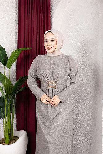 Toka Detaylı Tesettür Elbise-5075 Mint yeşili - Thumbnail