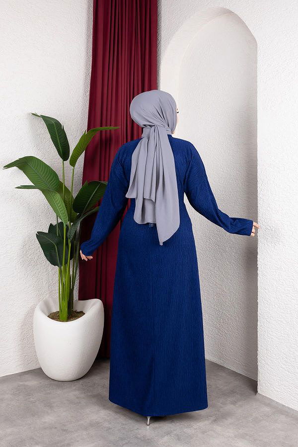 Toka Detaylı Tesettür Elbise-5075 Saks mavisi