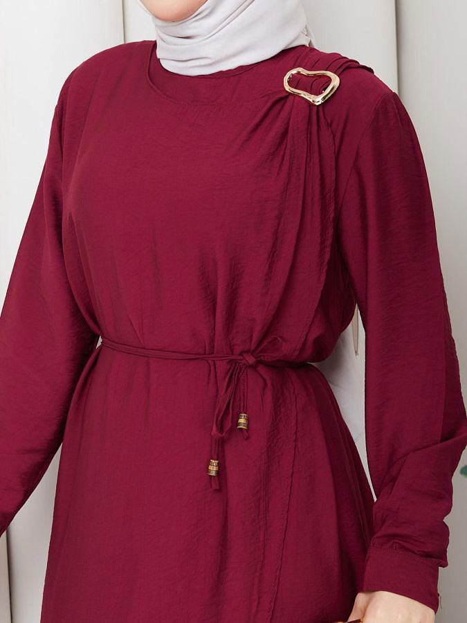Toka Detaylı Tesettür Elbise-5145 Bordo