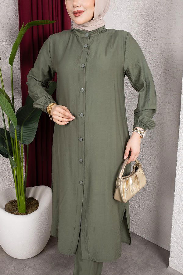 Yanlardan Yırtmaçlı İkili Takım-6461 Haki yeşili