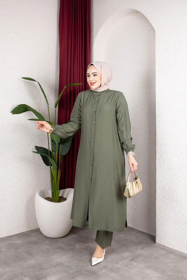 Yanlardan Yırtmaçlı İkili Takım-6461 Haki yeşili