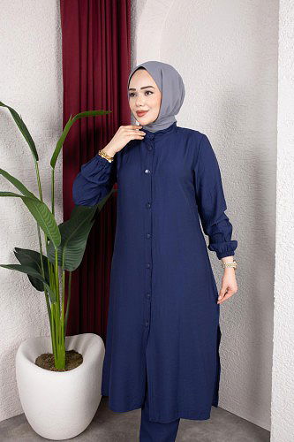 Modaebva - Yanlardan Yırtmaçlı İkili Takım-6461 Lacivert (1)