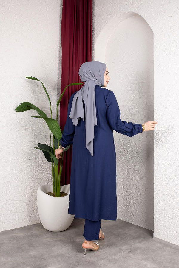 Yanlardan Yırtmaçlı İkili Takım-6461 Lacivert