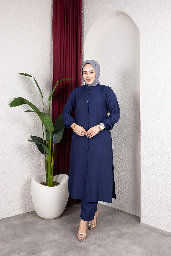 Yanlardan Yırtmaçlı İkili Takım-6461 Lacivert