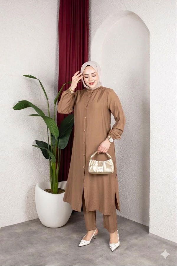 Yanlardan Yırtmaçlı İkili Takım-6461 Vizon