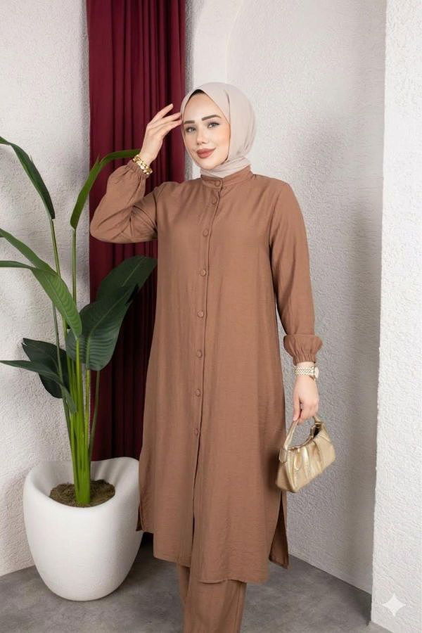 Yanlardan Yırtmaçlı İkili Takım-6461 Vizon