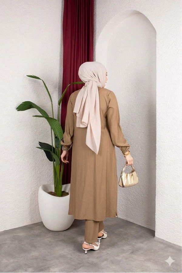 Yanlardan Yırtmaçlı İkili Takım-6461 Vizon