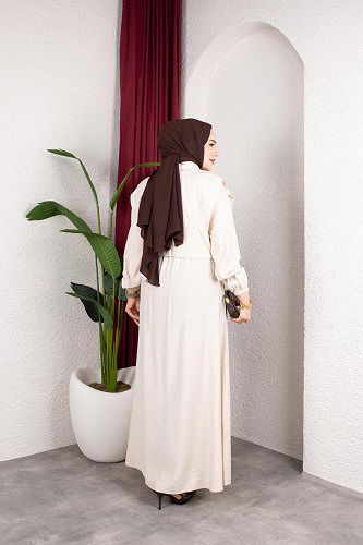 Yelek Görünümlü Modal Elbise-7829 Bej - Thumbnail