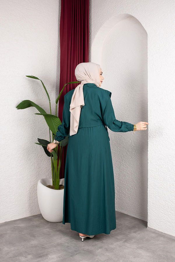 Yelek Görünümlü Modal Elbise-7829 Yeşil